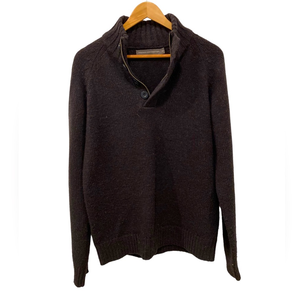 Men’s French Connection Navy Sweater With Buttoned & Zippered Collar. Size M.